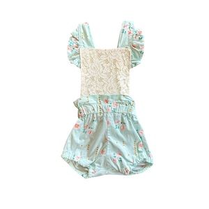 ⭐️Sak Threads blue floral and lace open back baby girls romper size 3-6 months